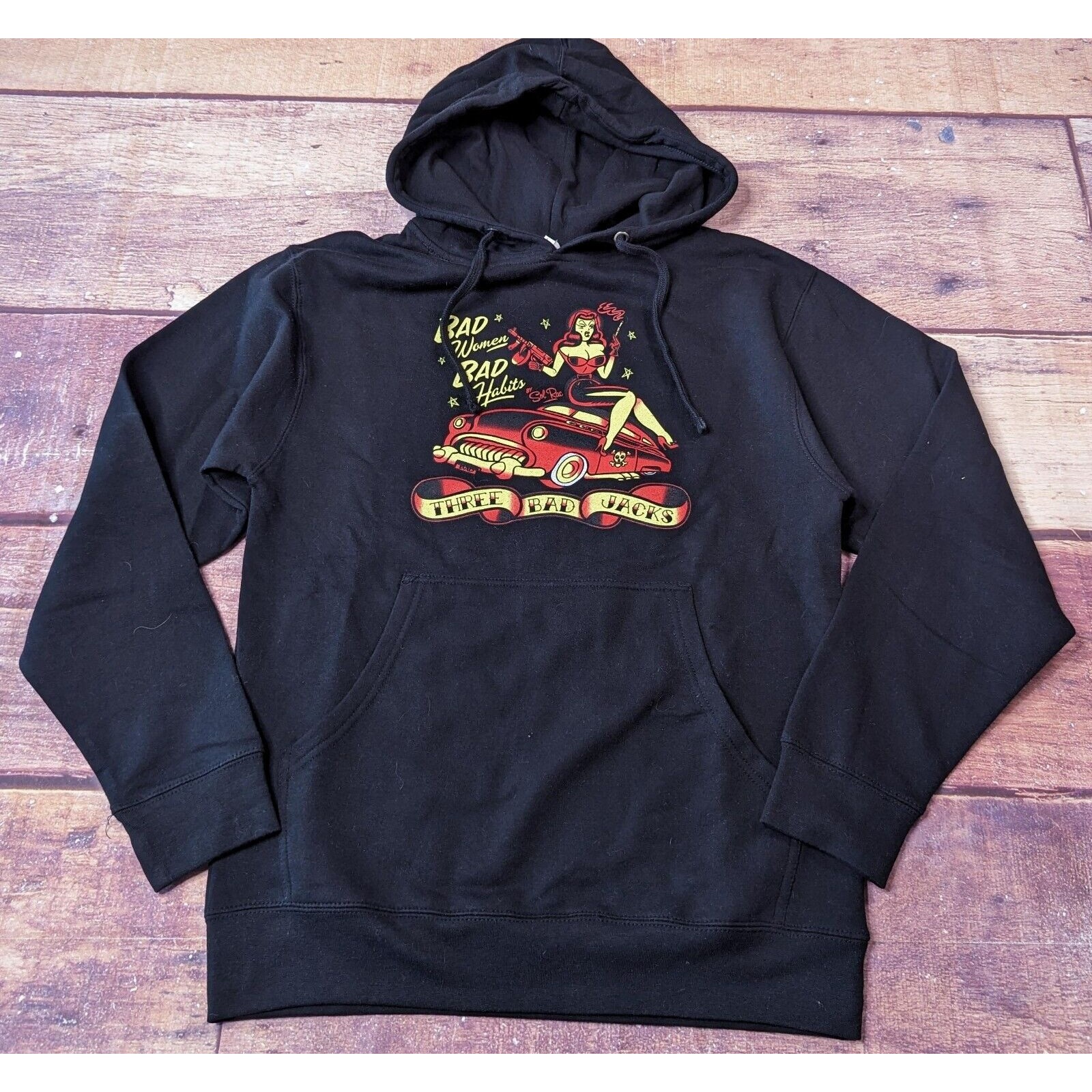 Three Bad Jacks Hoodie Sweatshirt Bad Bad Habits Small Rockabilly Sol Rac